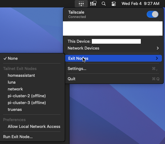 select exit node